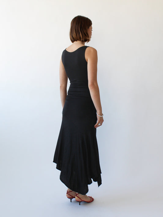 Key Hole Asymmetric Dress - Black