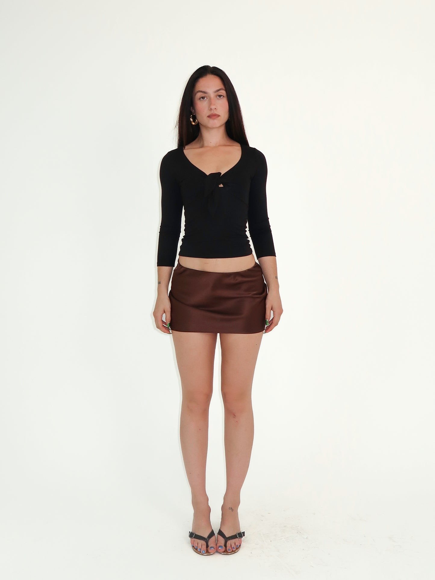 Silk Mini Slip Skirt - Chocolate
