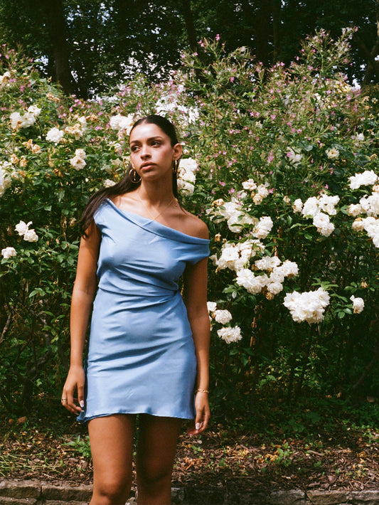 Silk Cowl Mini Dress - Periwinkle