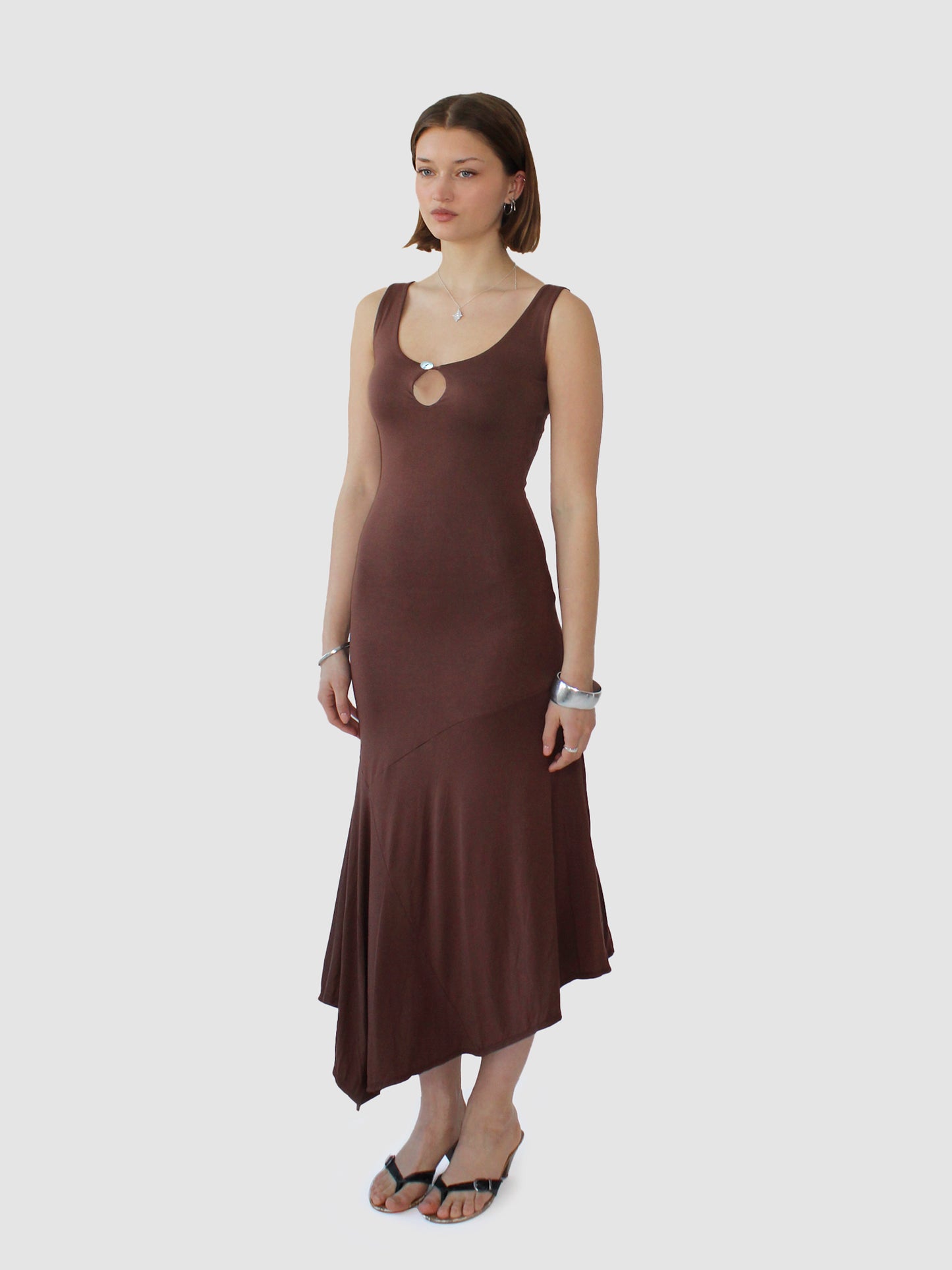 Key Hole Asymmetric Dress - Coffee