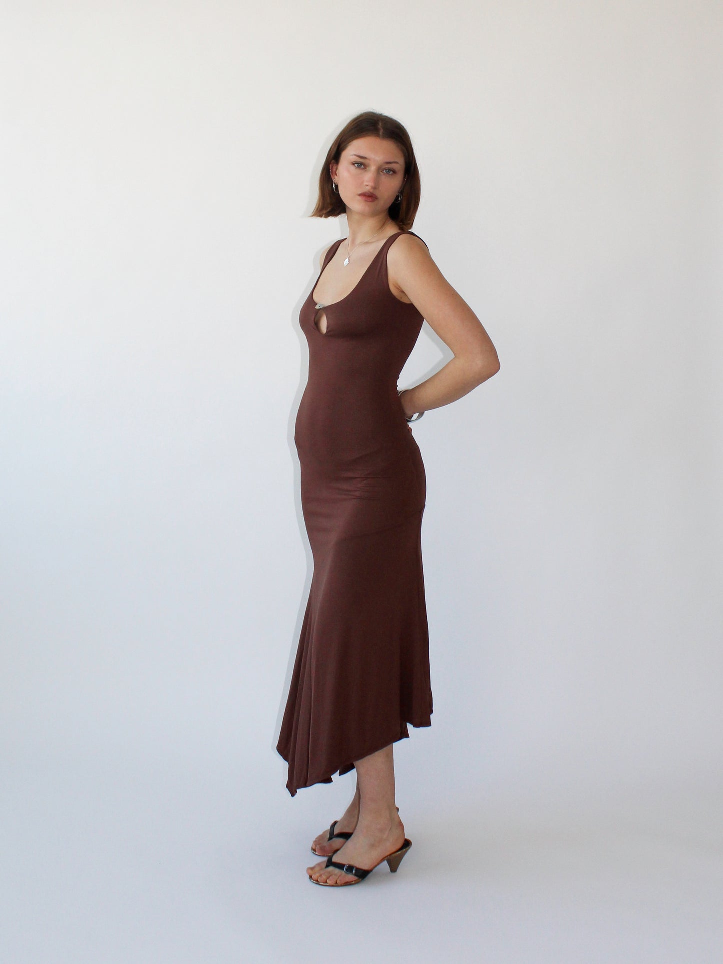 Key Hole Asymmetric Dress - Coffee