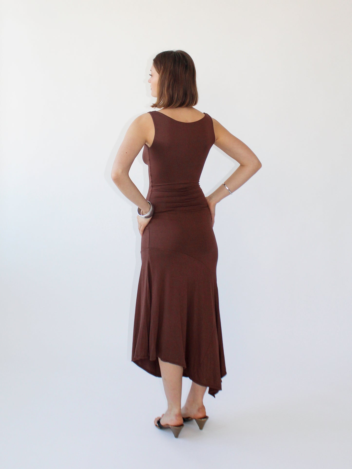 Key Hole Asymmetric Dress - Coffee