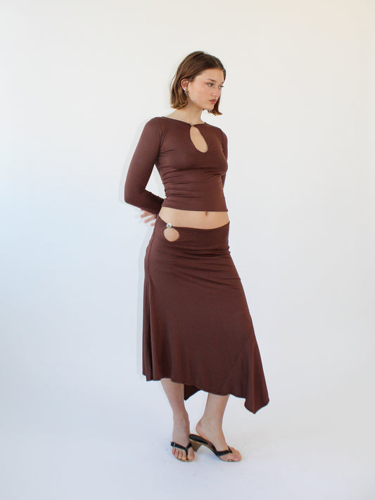 Key Hole Asymmetric Skirt - Coffee