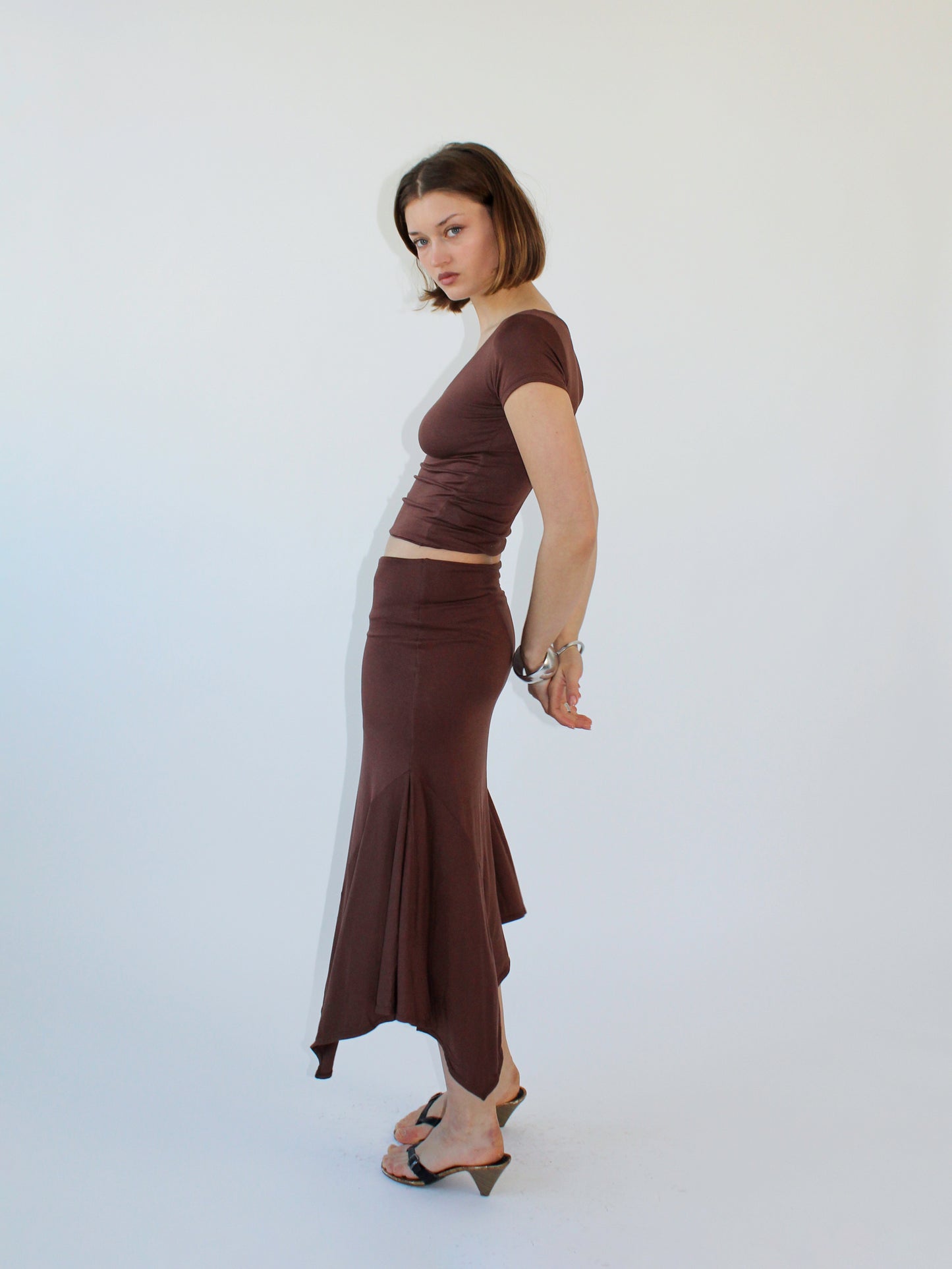 Key Hole Asymmetric Skirt - Coffee