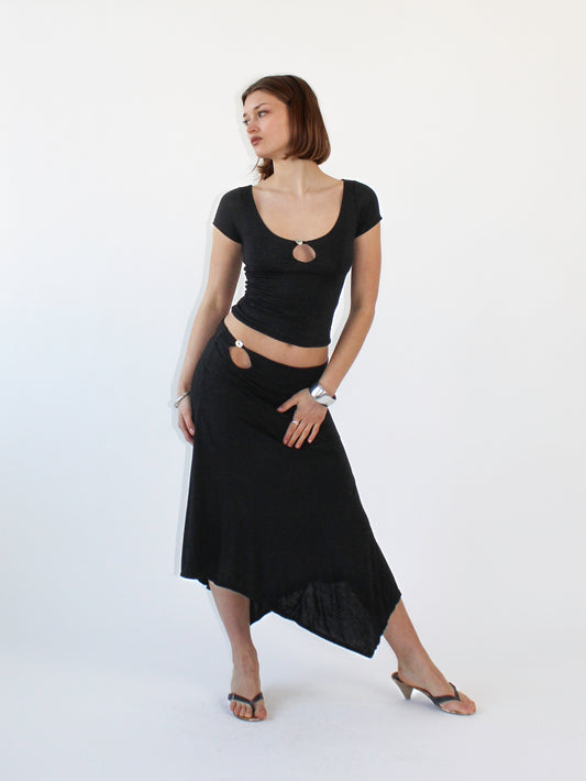 Key Hole Asymmetric Skirt - Black