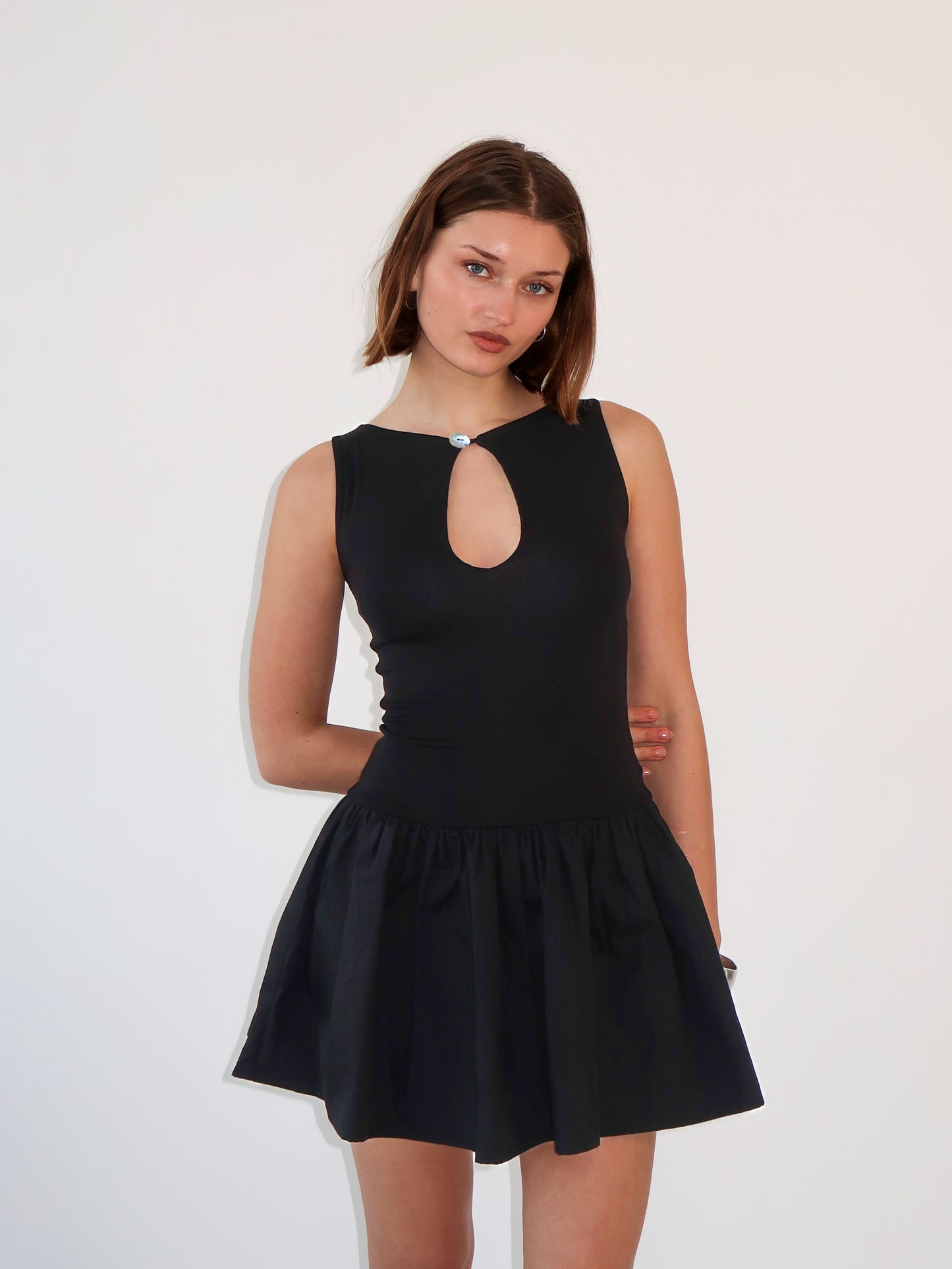 Key Hole Drop Waist Dress - Black