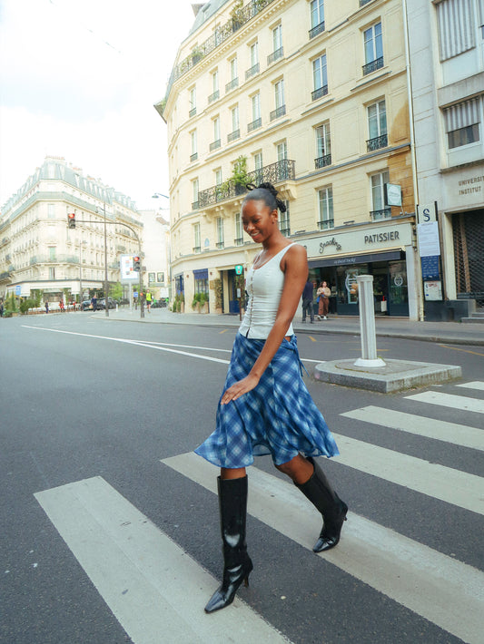 Godet Skirt - Bluebell Plaid