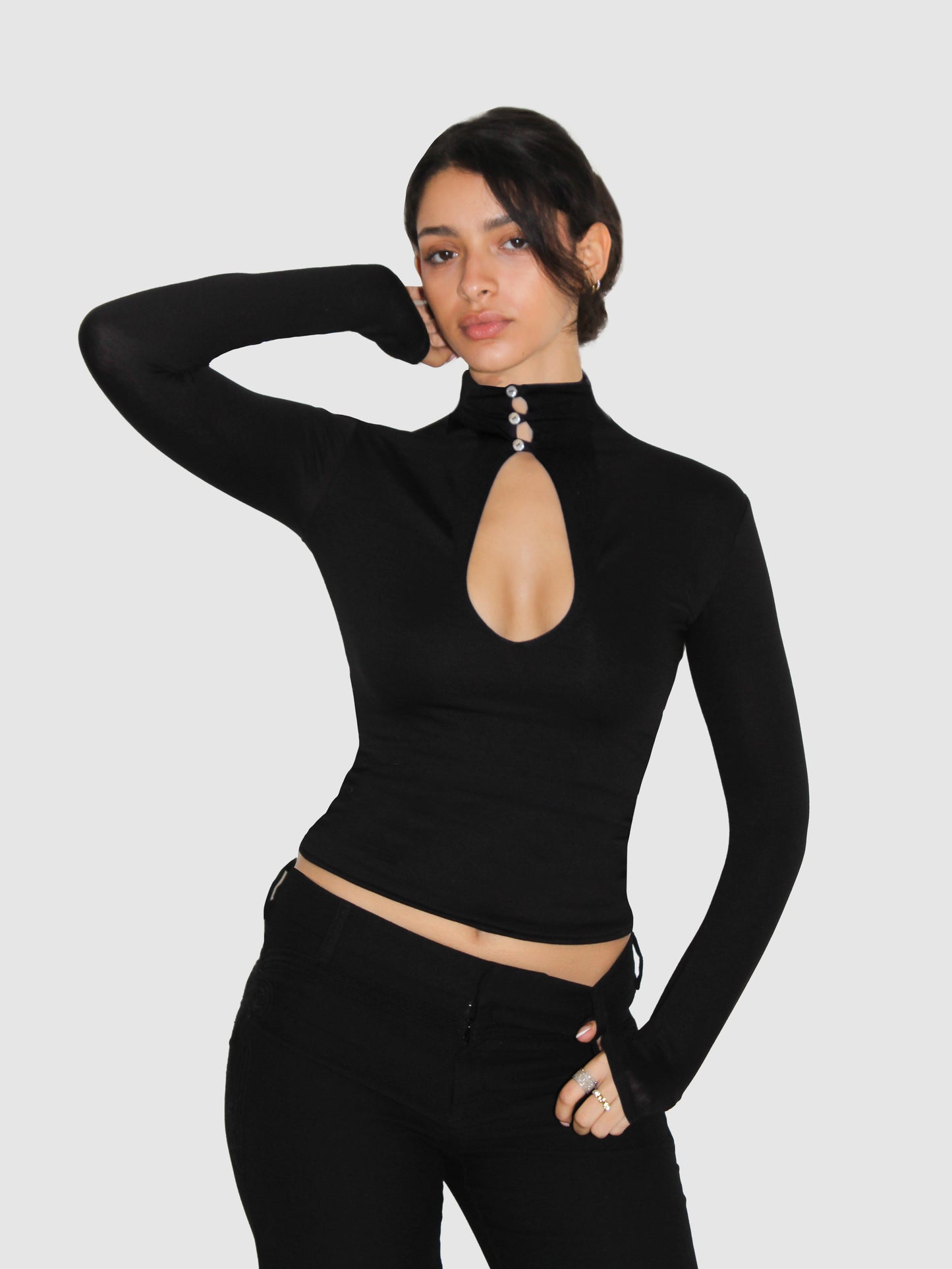 Key Hole High Neck Long Sleeve