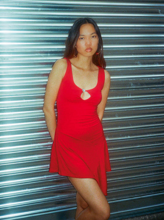 Mini Key Hole Dress - Cherry
