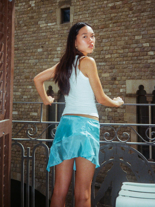 Silk Cascade Mini Skirt - Aqua