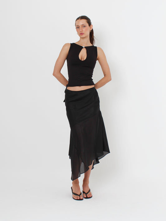Silk Cascade Skirt - Black