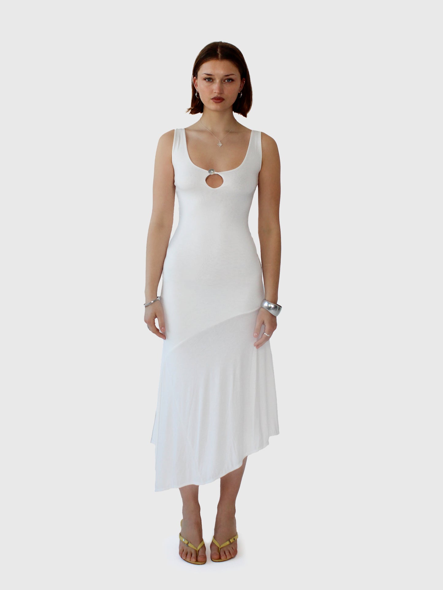 Key Hole Asymmetric Dress - Ivory