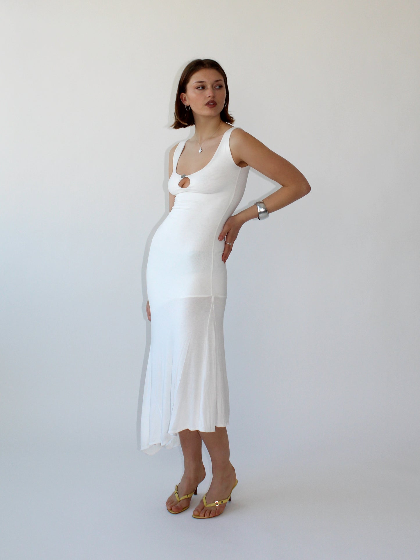 Key Hole Asymmetric Dress - Ivory