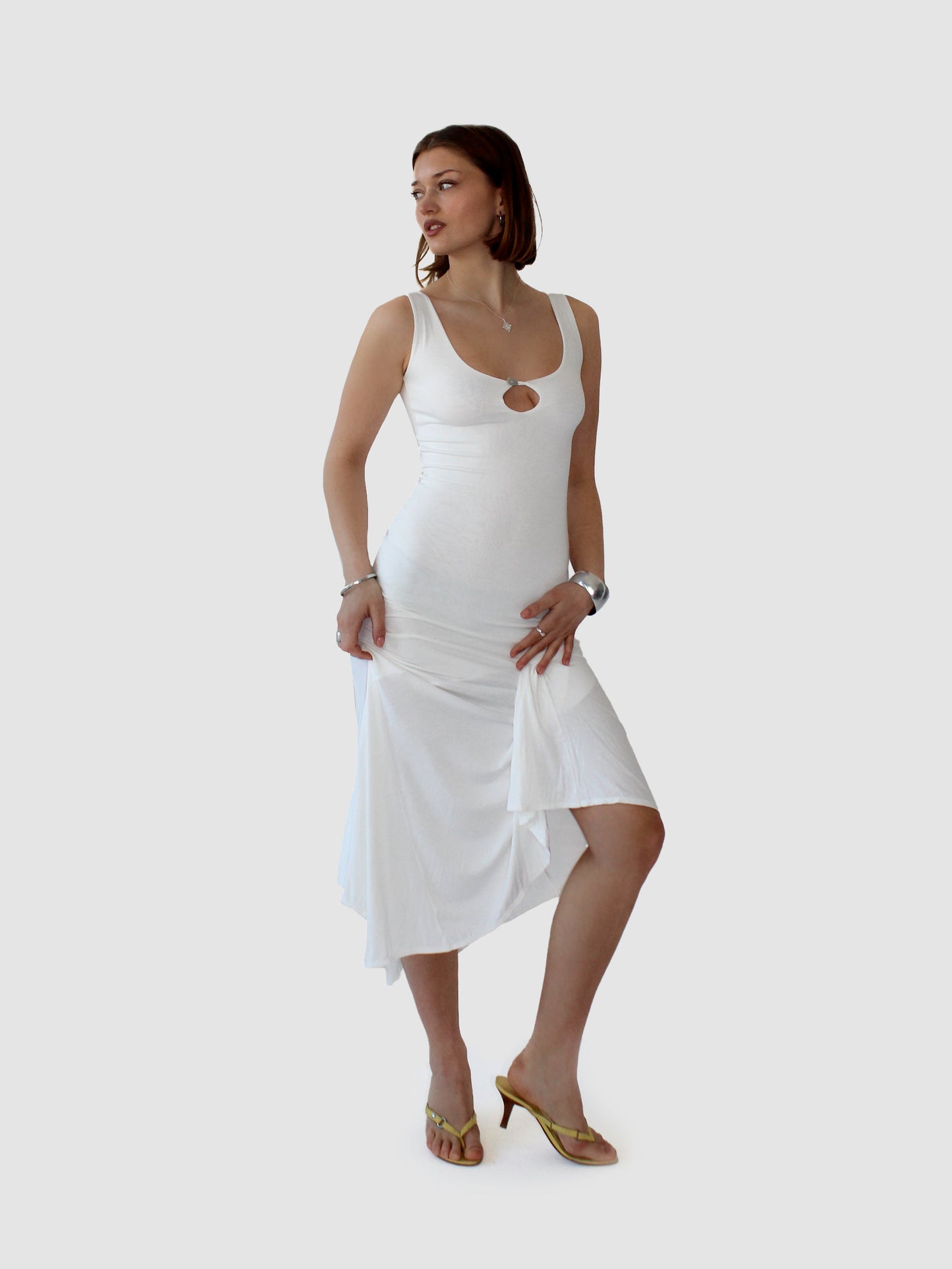 Key Hole Asymmetric Dress - Ivory