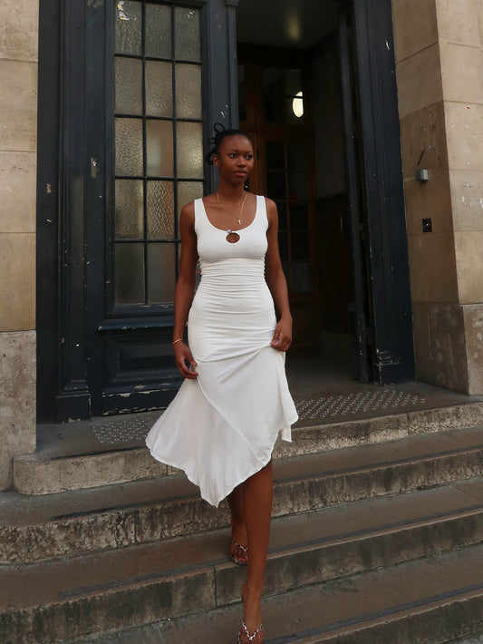 Key Hole Asymmetric Dress - Ivory