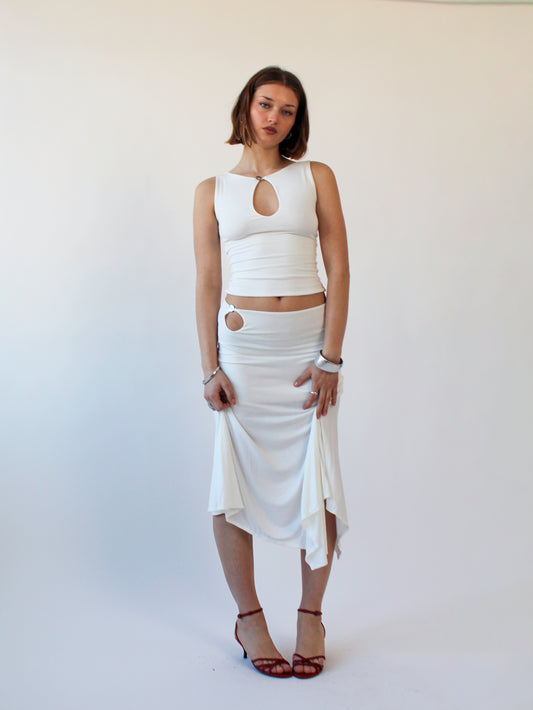 Key Hole Asymmetric Skirt - Ivory