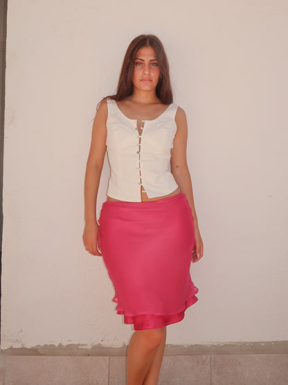 Pink Silk Midi Skirt