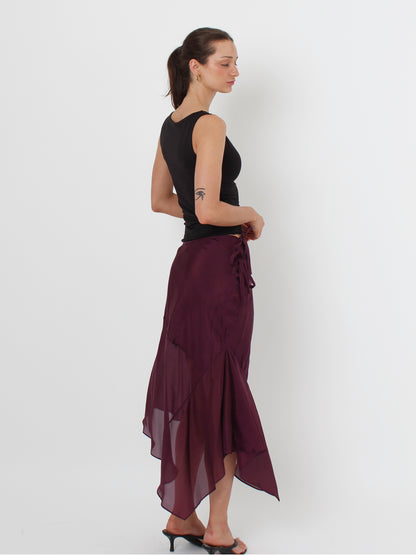 Silk Cascade Skirt - Blackberry