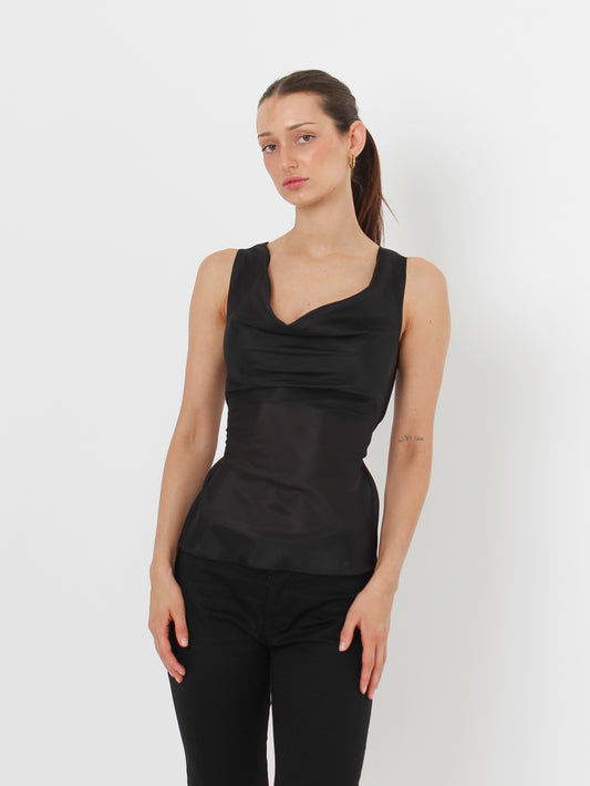 Silk Cowl Top - Black