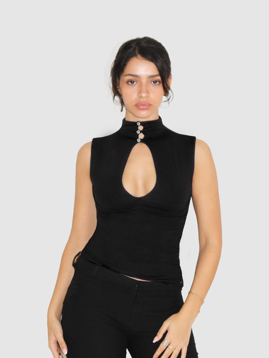 Key Hole High Neck Tank - Black