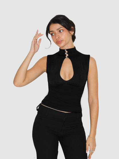 Key Hole High Neck Tank - Black