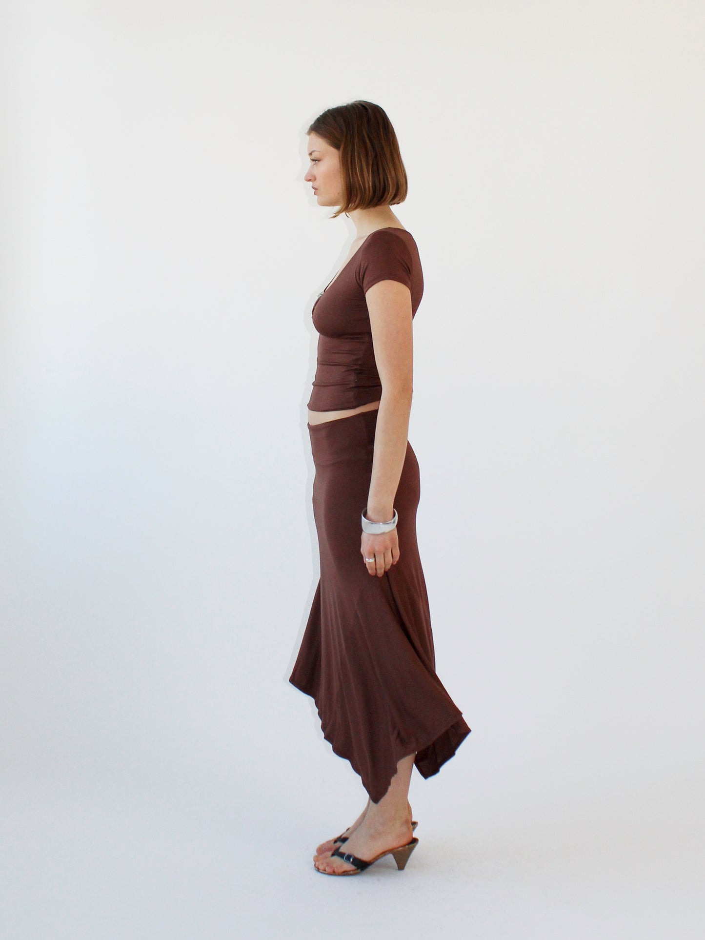 Key Hole Asymmetric Skirt - Coffee