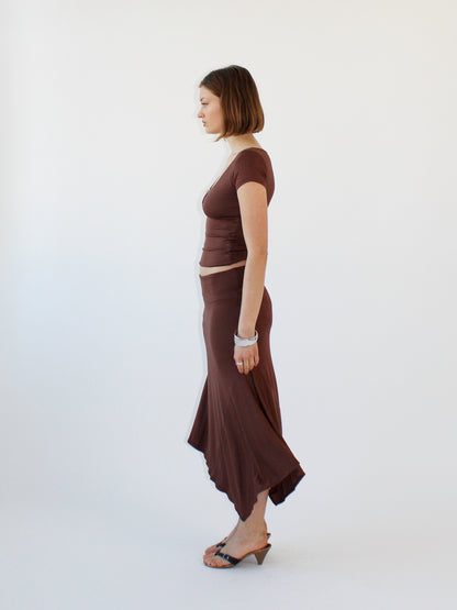 Key Hole Asymmetric Skirt - Coffee
