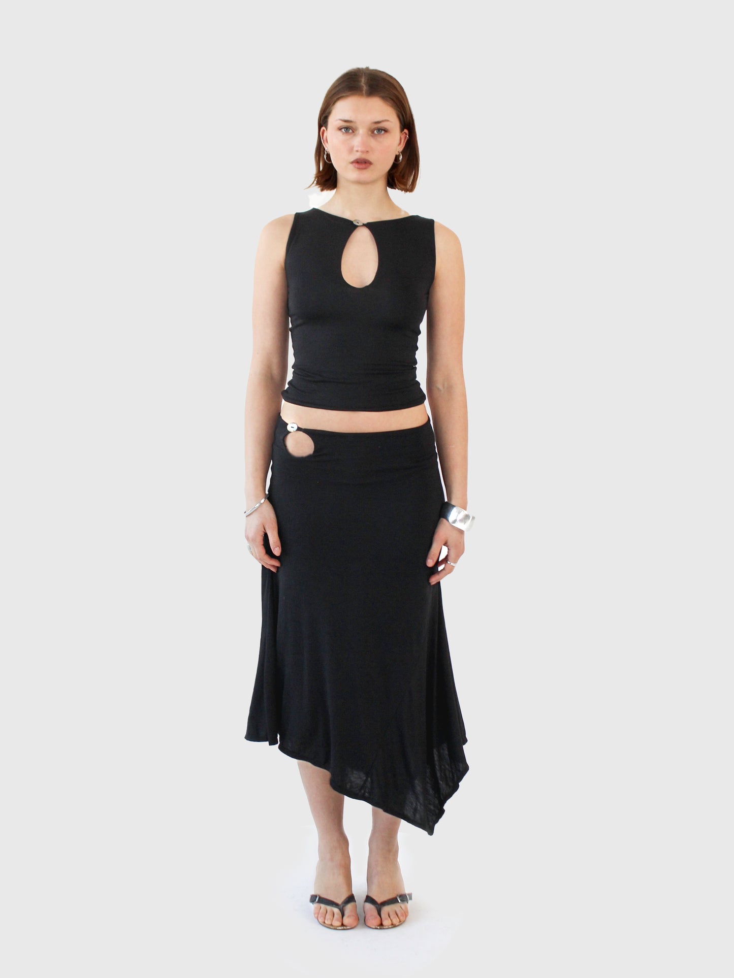 Key Hole Asymmetric Skirt - Black