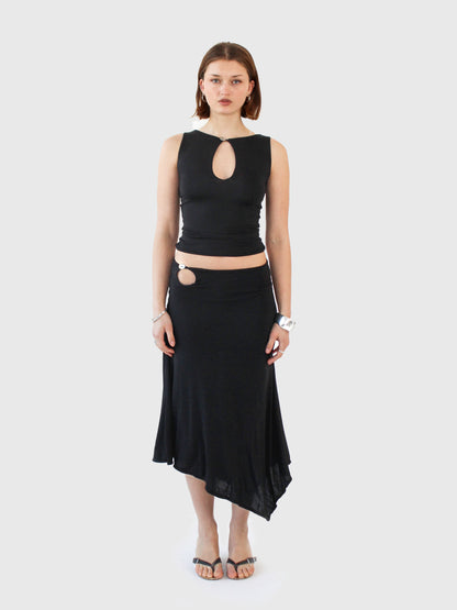 Key Hole Asymmetric Skirt - Black