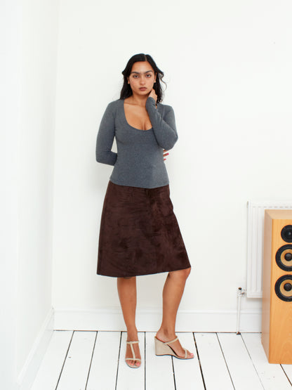 Suede Midi Skirt - Chocolate