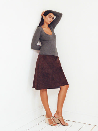 Suede Midi Skirt - Chocolate