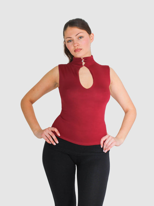 Key Hole High Neck Tank - Cranberry