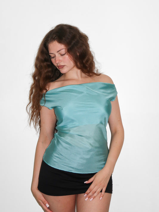 Silk Cowl Top - Aqua