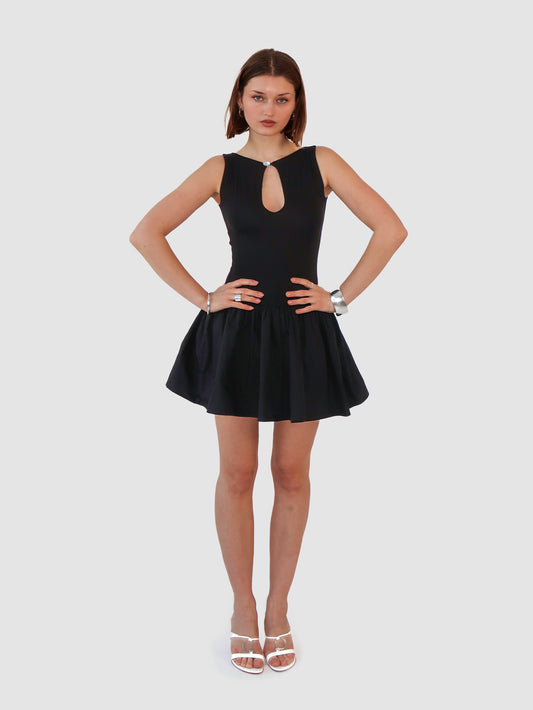 Key Hole Drop Waist Dress - Black