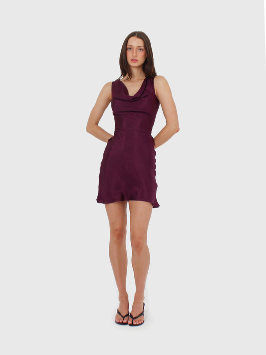 Silk Cowl Mini Dress - Blackberry