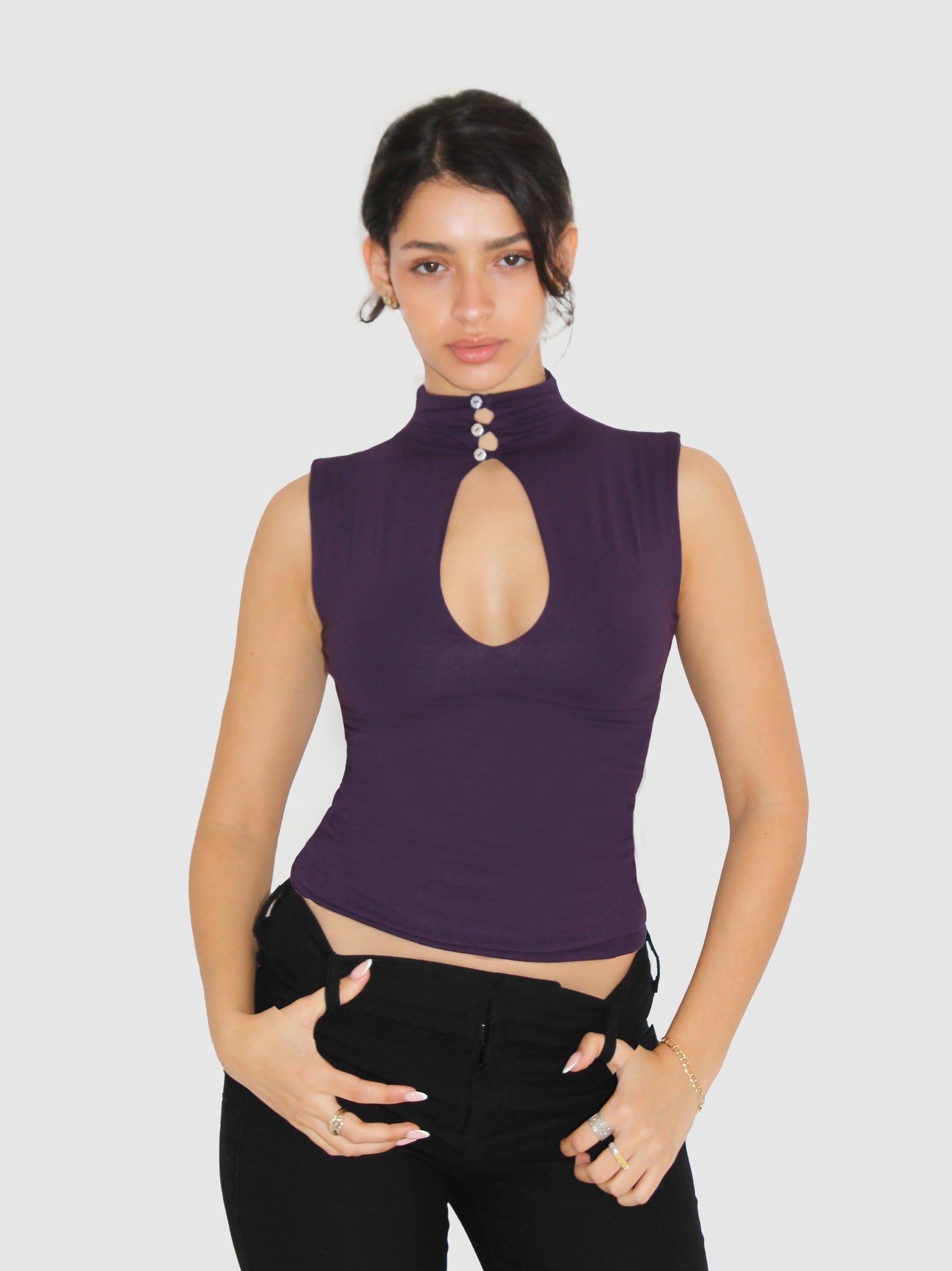 Key Hole High Neck Tank - Plum