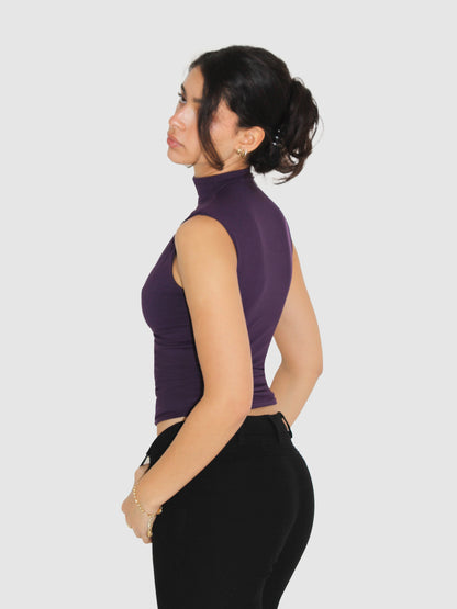 Key Hole High Neck Tank - Plum