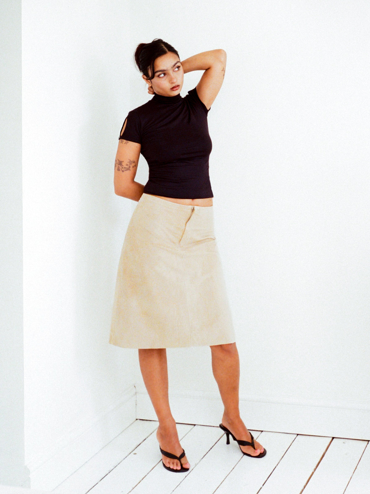 Suede Midi Skirt - Stone