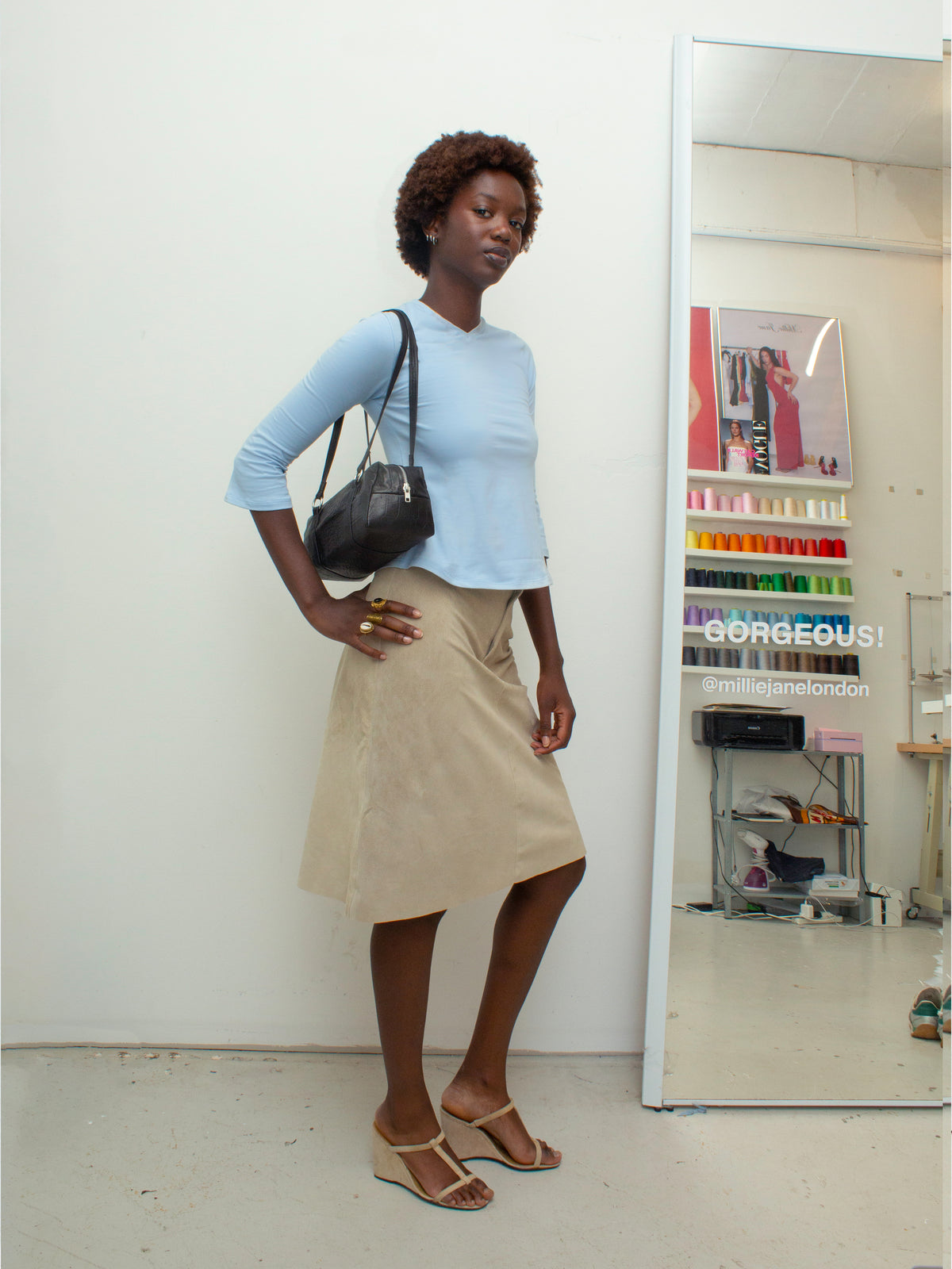 Suede Midi Skirt - Stone