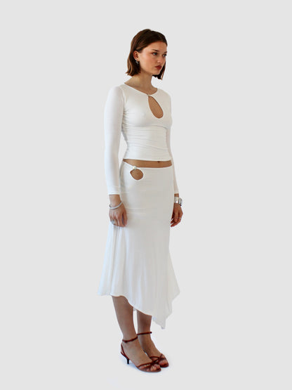 Key Hole Asymmetric Skirt - Ivory